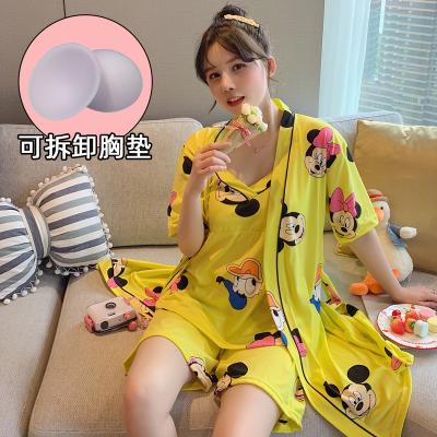 China Spring and autumn QUICK DRY ladies with breast protection pajamas, long sleeves, cotton all-in-one bra, underwear, home use, Korean version for sale