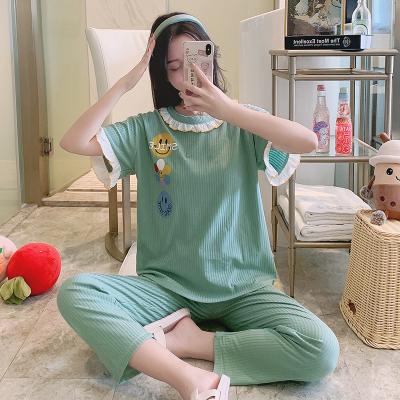 China QUICK DRY pajamas women summer cotton home use 2021 new thin celebrity style hot suit short sleeve pants spring and autumn style webs for sale