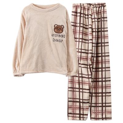 China Flannel QUICK DRY Soft Cute Bear Lady Pajamas Winter Two Piece Set for sale