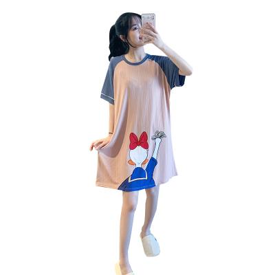 China QUICK DRYING Female Short Thin Cotton Sleep Sleeve Summer Pajamas Pregnant Women Loose Skirt for sale