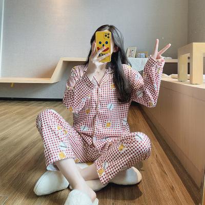 China QUICK DRY pajamas ladies spring and autumn cotton sheath long Korean version sweet beautiful princess the wind can wear two sets of clothes at home for sale