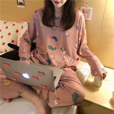 China Pajamas Women QUICK DRY White Floral Ice Silk Printed Round Neck Sleepwear Homewear Loose Nicely for sale