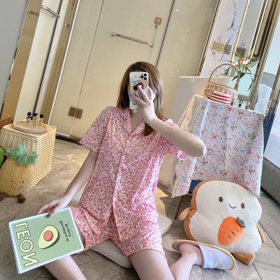 China Summer fashion sleep thermal cute Korean ladies home wear short sleeve shorts polyester pajamas for sale