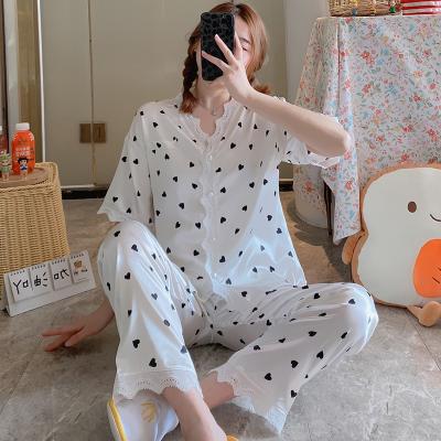 China 2021 summer spring and sleeve QUICK DRY short pants ice lace silk cardigan v-neck cow women's pajamas robe home set for sale