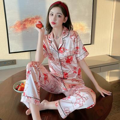 China 2021 students cute two-piece short pajamas set spring silk net red ice female breathable INS and autumn sleeve new can be worn outsid for sale