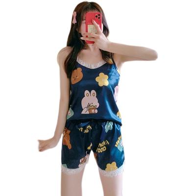 China Spring and summer new style QUICK DRY solid color the big condole small belt vest home clothing pajamas suit lace imitation ice silk can use for sale