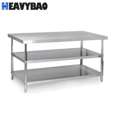 China Commercial Kitchen Heavybao 201 304 Inox Working Table With Bottom Shelf Straight Vegetable Edge Two Or Three Rows Worktable for sale