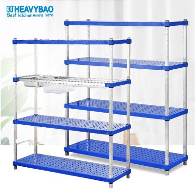 China Hot Selling Corrosion Protection Heavybao Commercial Equipment Adjustable Shelf Kitchen Metal Storage Plastic Rack for sale