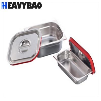 China Restaurant Heavybao Food Grade Silicone Lid Stainless Steel Commercial Buffet GN Pan Cover For Kitchen Equipment for sale