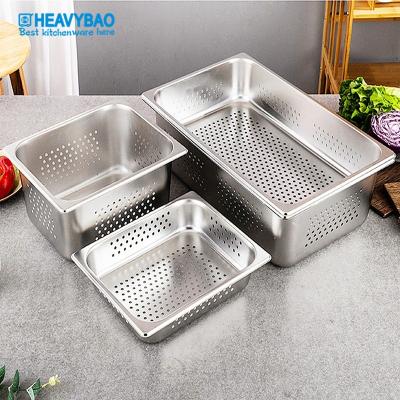 China Professional Pan Perforated GN Pan Gastronorm Container Different Size Stainless Steel From Commercial Kitchen Heavybao Manufacturer for sale