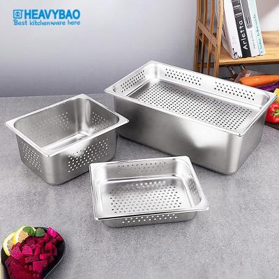 China Commercial Kitchen Heavybao Maker Stainless Steel Washing Pan Perforated GN Professional Food Pan for sale