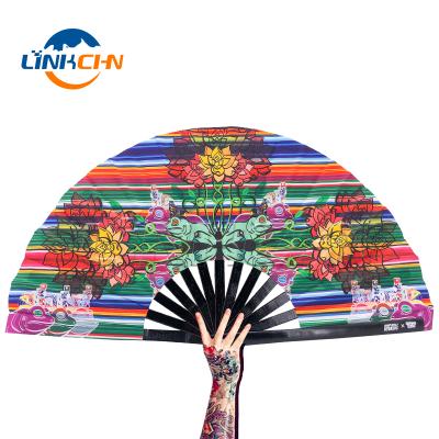 China Custom Printing China Bamboo Plastic Handle Folding Slamming Handheld Fan For Music Festival for sale