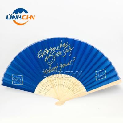 China Europe wholesale OEM service bamboo fabric hand fan printed on sale for sale