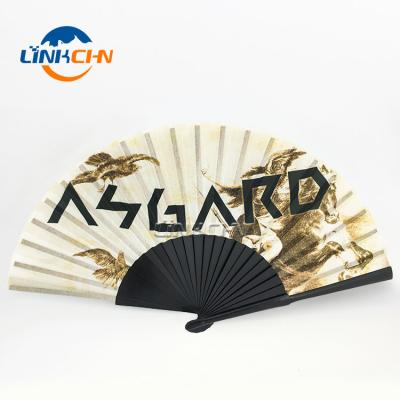 China Europe Customized Natural Color Wood Handles Wood Fabric Fan As Souvenir for sale