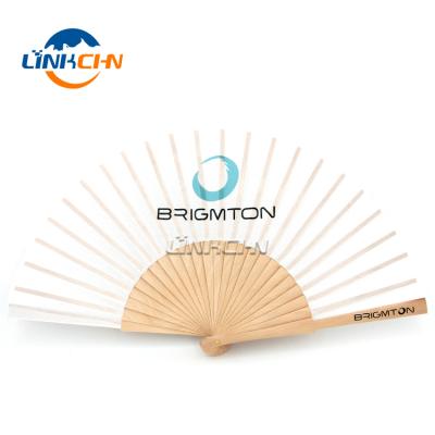 China China Popular Durable Polyester Fabric Folding Wooden Frame Hand Fan for sale