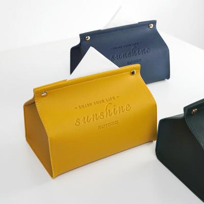 China Modern Wholesale Home Tissue Box Holder Color Car PU Leather Tissue Box for sale