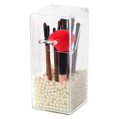 China Viable Luxury Clear Acrylic ContainingPearls With Lid Storage Box For Makeup Organizer Brush Pen Makeup Brush Holder Barrel for sale