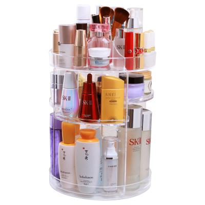 China Viable Factory High Quality 360 Rotate Around 3 Tier Clear Transparent Acrylic Cosmetic Storage Box Makeup Organizer for sale