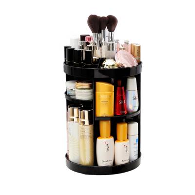 China Large 360 ​​Degree Sustainable Professional Black Round Rotating Plastic Cosmetic Storage Box DIY Makeup Organizer for sale