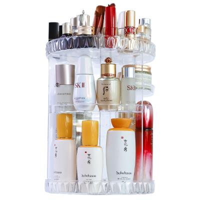 China Large DIY 360 Degree Rotating Round Plastic Makeup Organizer Plastic Workable Transparent Clear Rotating Cosmetic Storage Box for sale