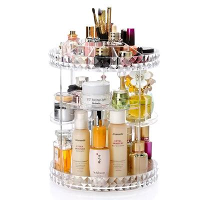 China High Quality Viable Clear Round DIY Clear Cosmetic Storage Box Large Revolving 360 Degree Rotating Acrylic Makeup Organizer for sale