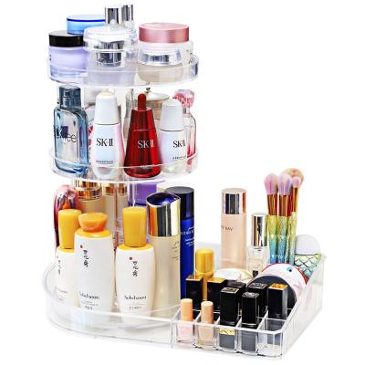 China 360 Degree Workable Rotating Transparent Black DIY Cosmetic Brush Holder Acrylic Lipstick Makeup Organizer Storage Box for sale