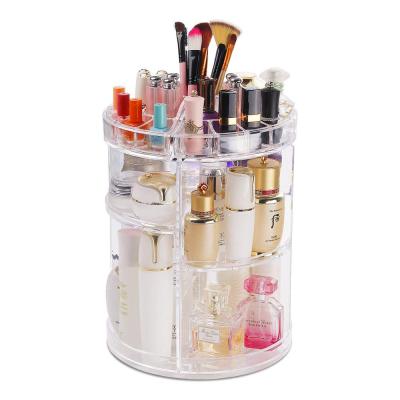 China Large High Quality Clear Transparent Rotating Professional Cosmetic Acrylic Cosmetic Storage Box 360 Degree Rotation Rotating Makeup Organizer for sale