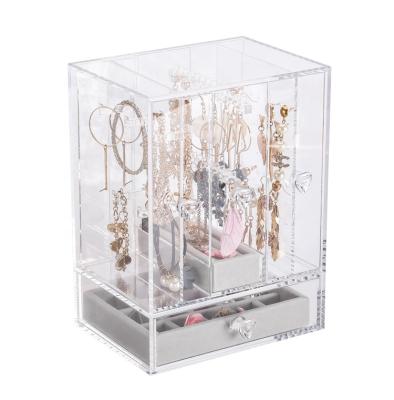 China Handmade Acrylic and Velvet Transparent Clear Pilou Receiving Storage Box Velvet Acrylic Jewelry Display Rack Custom Jewelry Box for sale