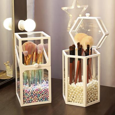 China Wholesale Viable High Quality Acrylic Material Makeup Brushes Storage Box Small Piece Pears Storage Box Acrylic Material Glass Holder for sale