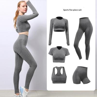 China Wear 5 Pcs Women Yoga Set Breathable Training Leggings Seamless Lift Up Pants Athletic Wear Custom for sale