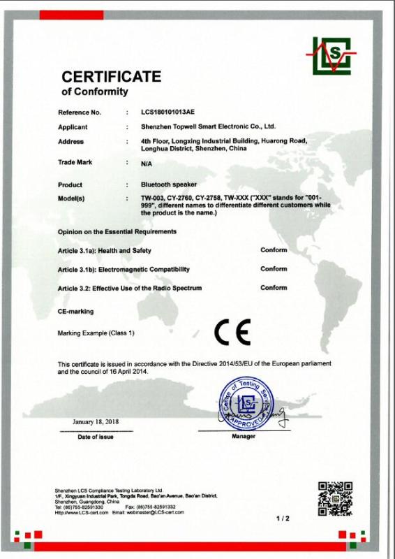 CE - Shenzhen Topwell Smart Electronic Co., Ltd.