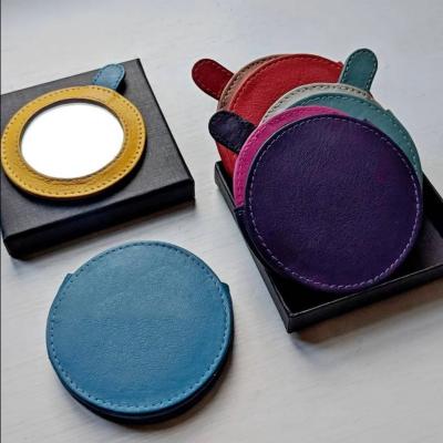 China Wholesale Price Double Sided Leather Mirror Leather Mirror Hand Pocket Wholesale Leather Mirror for sale