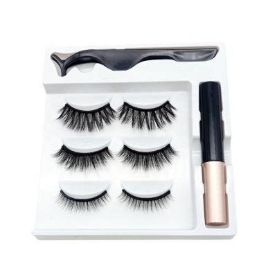 China Wholesale Individual Waterproof Manufacturer Three Pairs Self Adhesive Magnetic Eyelash Set With Tweezers for sale