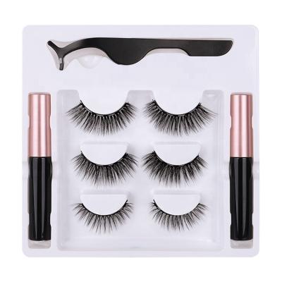 China Wholesale Natural Long Factory Purple Packing 2 Eyeliner Magnetic 3 Pair Eyelash Extension Kits With Tweezers for sale