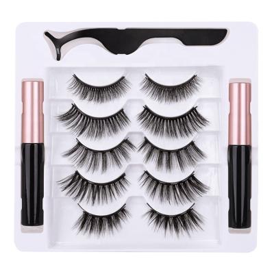 China Natural Factory Long Sale 3D Eyeliners 5 Direct Magnetic Eyelash Extension Kit Set With Tweezers Pairs for sale