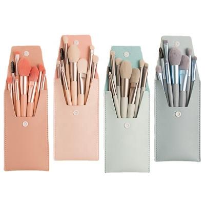 China Factory Price 8 Pcs Single Plastic Handle Natural Style Hair Travel Eye Makeup Brush Set for sale