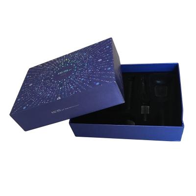 China Recyclable Dark Blue Color Gift Box Custom Printing Top Bottom Rigid Gift Box With Foam Insert for sale