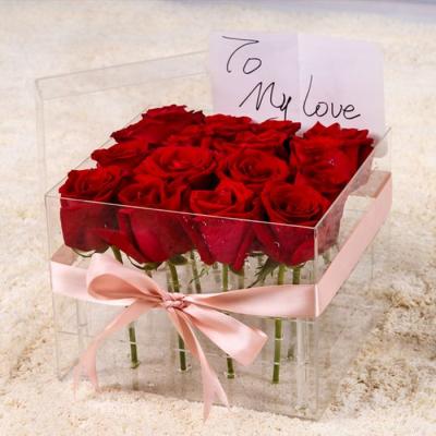 China Recyclable Custom Logo Flowers Round Acrylic Bouquets Gift Rose Packaging I Love You Roses Flower Box for sale