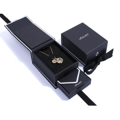 China Handmade Mini Slide Match Drawer High Grade Black Paper Gift Cardboard Custom Jewelry Box for sale