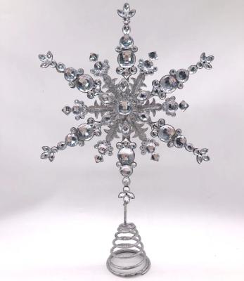 China Eco - Friendly Christmas Decoration Supplies Metal Snowflake Tree Topper With Gemstone for sale