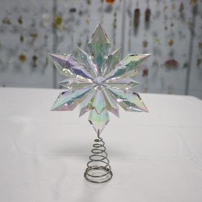 China Eco-Friendly Christmas Decoration Supplies Acrylic Snowflake Tree Topper With Iridescent Finish for sale