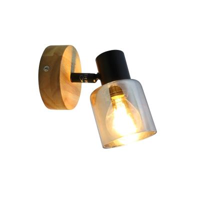 China How New Modern Bright E14 Glass Bulb Metal Wood Shade Fashion Design Spot Light Wall Lamp Outdoor Outdoor Mounted Spotlight for sale