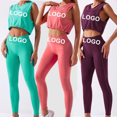 China Breathable Fitness Gym Yoga Wear Suits Tracksuit Sportswear Workout 2 Piece High Waist Legging Top Sets For Women for sale