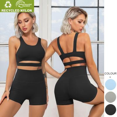 China High Quality Breathable Rib Two Pieces Women Fitness Yoga Set Comfort European And American Popular Shorts Anti Bacterial for sale