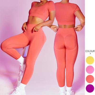 China Dropshipping Breathable Yoga Fitness Clothing Women Sport Seamless High Waisted Workout Leggings High Waisted Yoga Set for sale