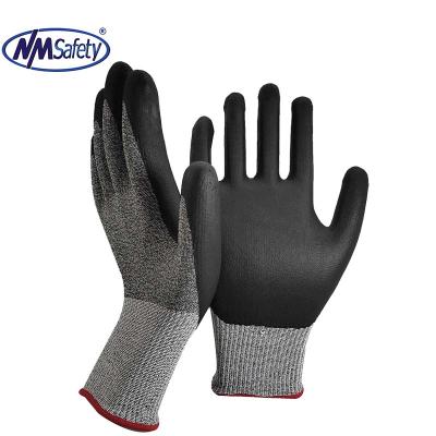 China NMSAFETY 13 Anti Slip Gauge Anti Cut Liner Coated PU On Palm Iron Work Gloves EN388 4X42D for sale