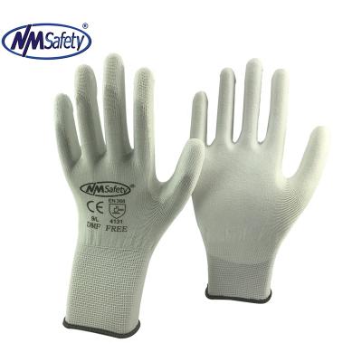 China NMSAFETY Quality 13G White Nylon Palm Dipped Coating Dipped PU Garden Gloves for sale