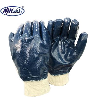 China NMSAFETY Oil Resistant Jersey Liner Liner Full Coated Blue Nitrile Knit Cuff Industrial Working Glove for sale