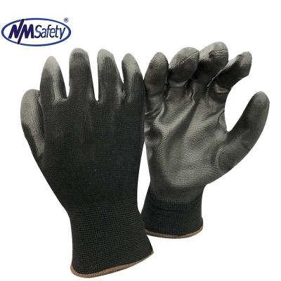 China PU Gloves NMSAFETY 13 Gauge Black Polyester PU Gloves Garden Gloves Working Volume for sale