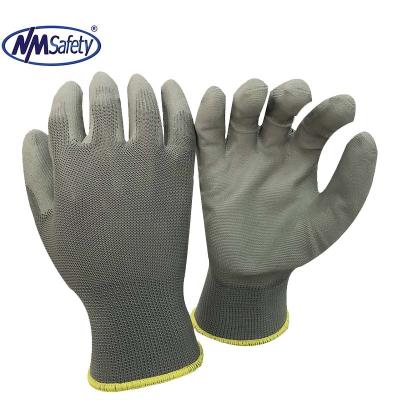 China NMSAFETY 13g PU Comfortable Gloves Gray Nylon Coating PU Working Gloves / Abrasion Resistant Gloves for sale